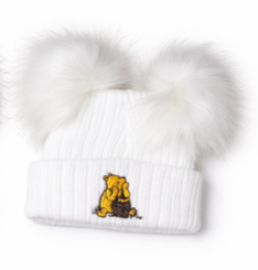 Hunny Bear White Double Pom Pom Hat