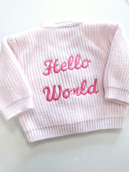 Hello World Baby Embroidered Cardigan