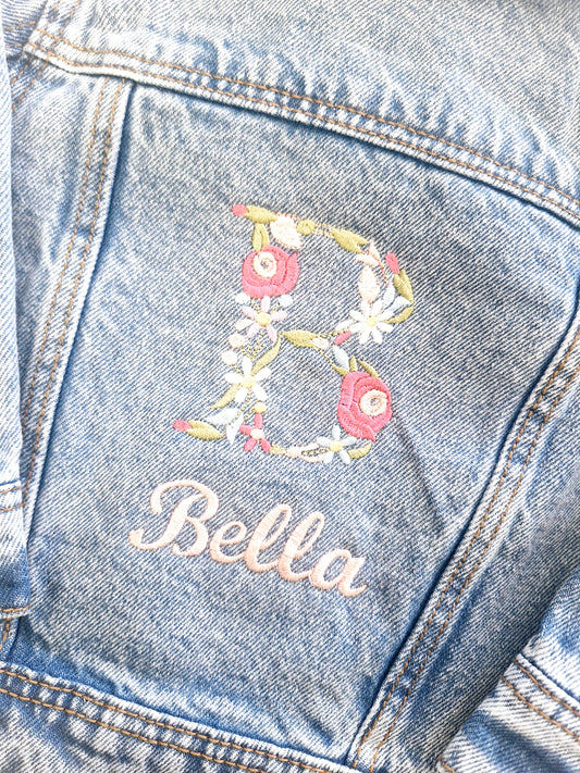 Personalised Floral Initial Denim Jacket