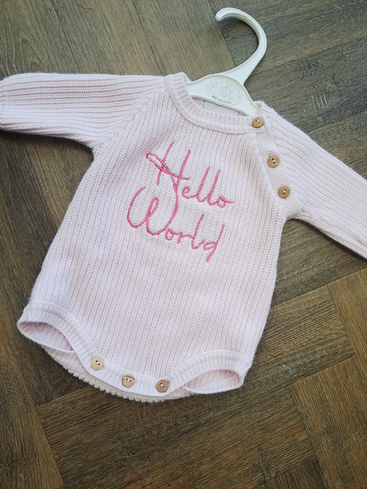 Hello World Pink Knit Romper Preloved