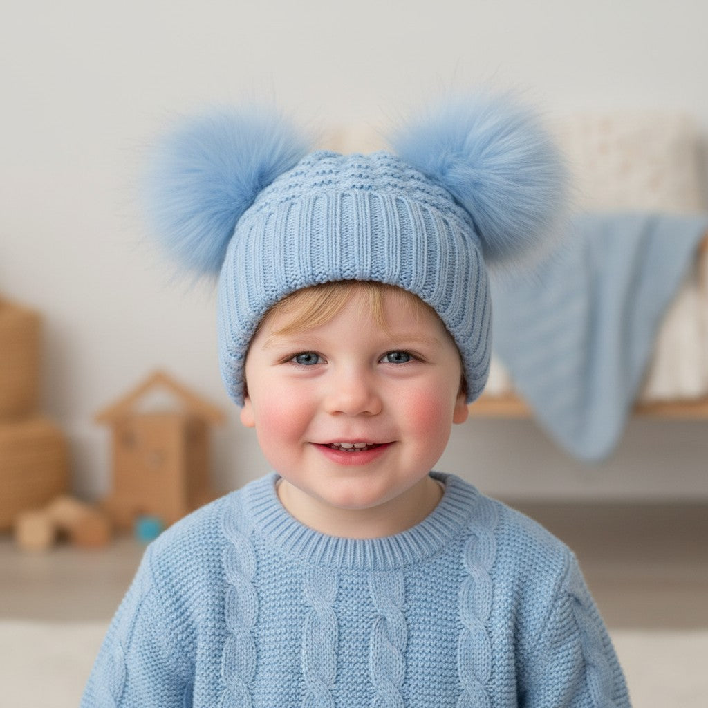 Blue Pom Pom Woolly Hat (3 sizes)