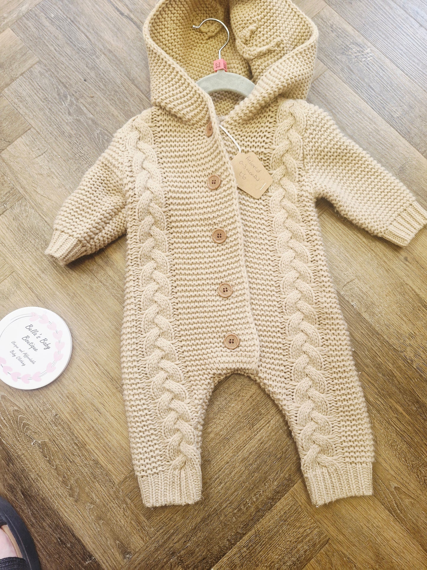 Brown knit baby pramsuit Preloved