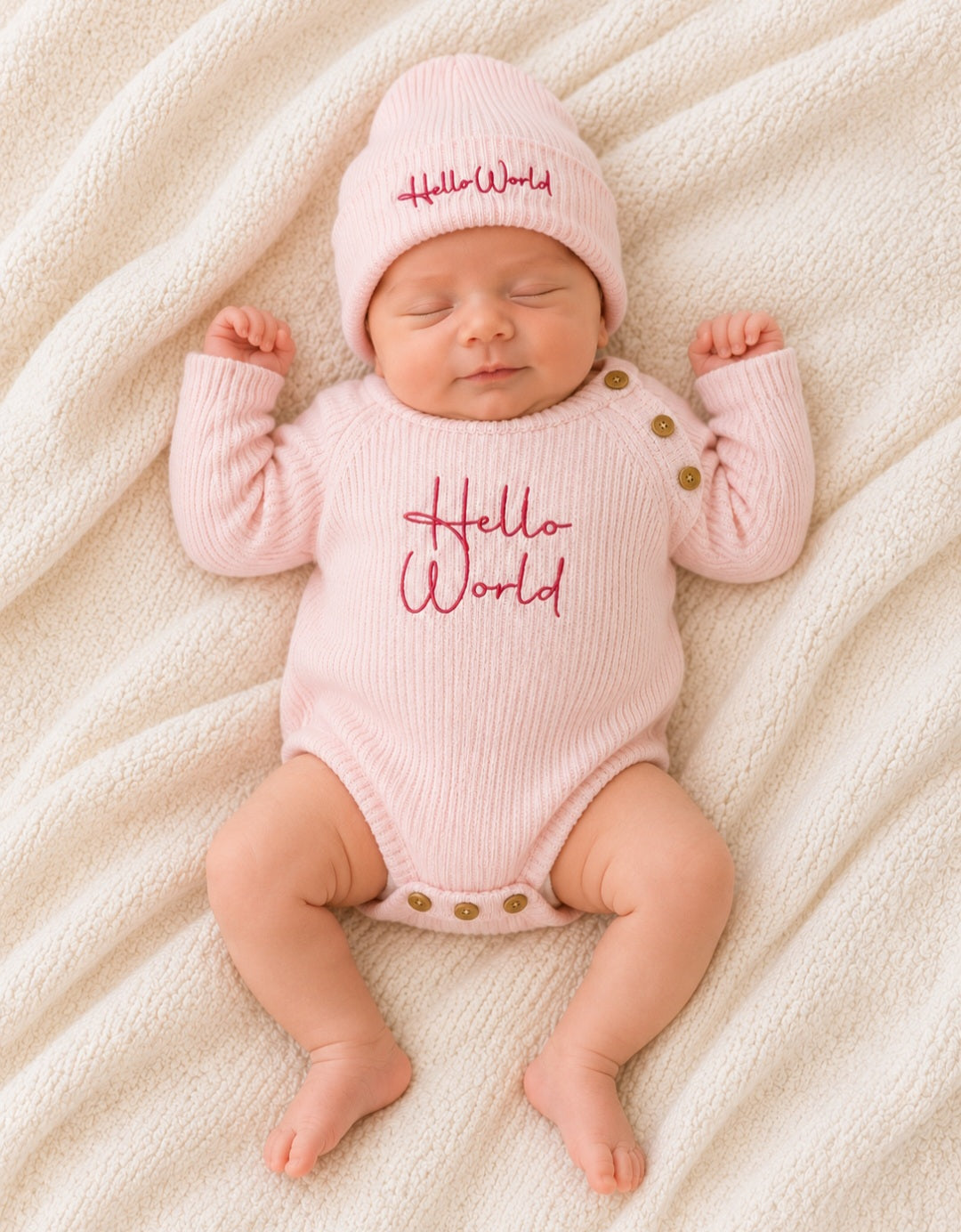 Hello World Hat and Romper Set in Pink
