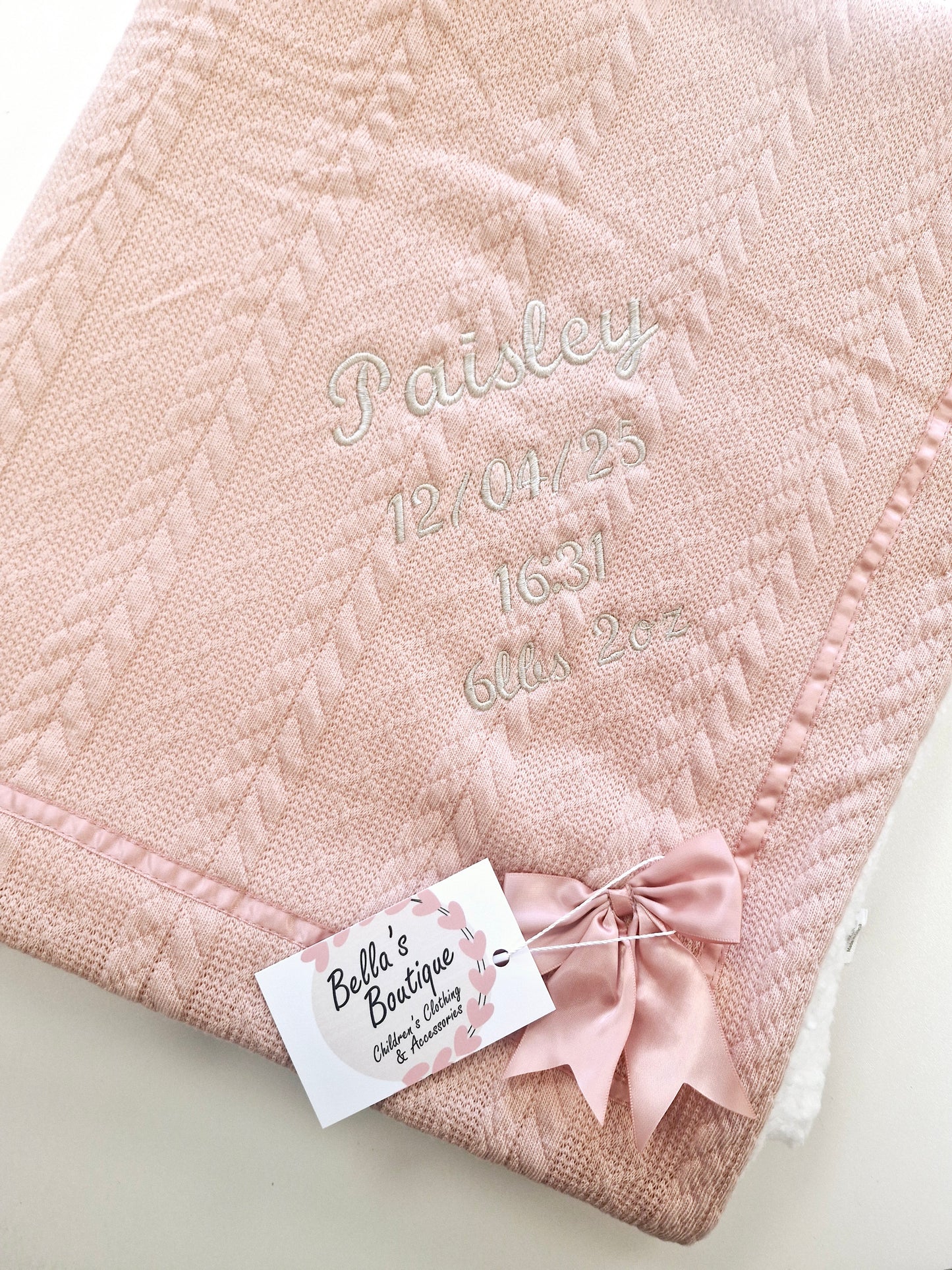 Personalised Embroidered Plush Bow Blanket