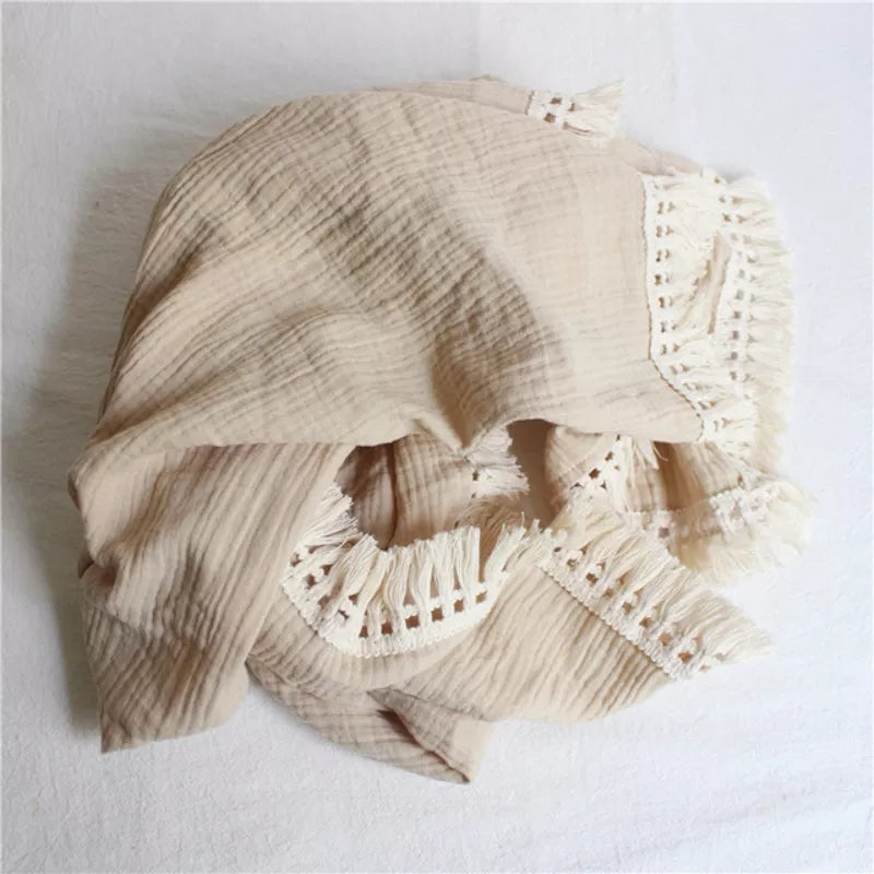 Neutral Muslin Tassel Blankets