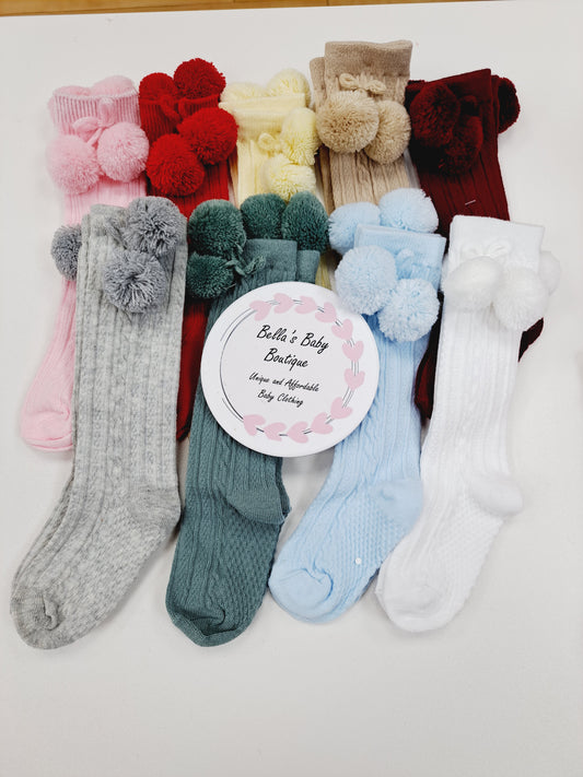 Pom Pom Knee High Socks