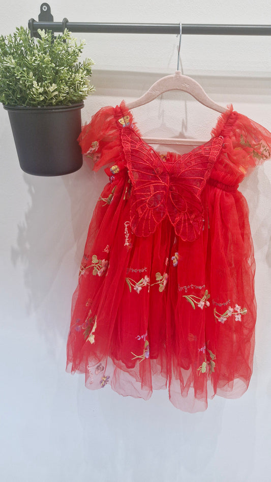 Red Floral Butterfly Dress pre order