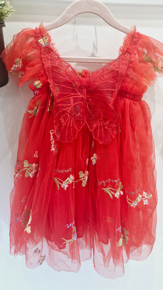 Red Floral Butterfly Dress pre order