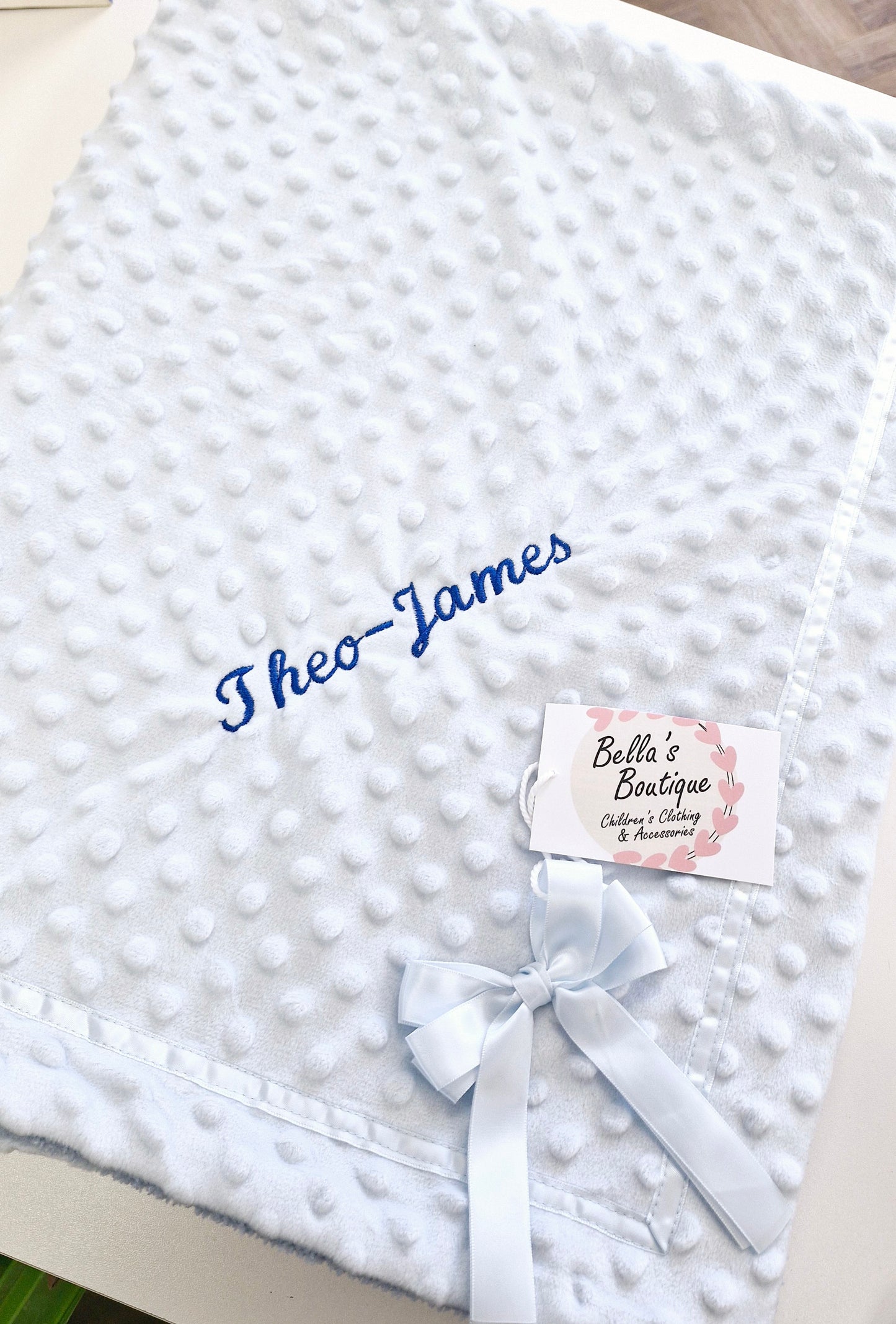 Embroidered Personalised baby boy blue blanket and Comforter set