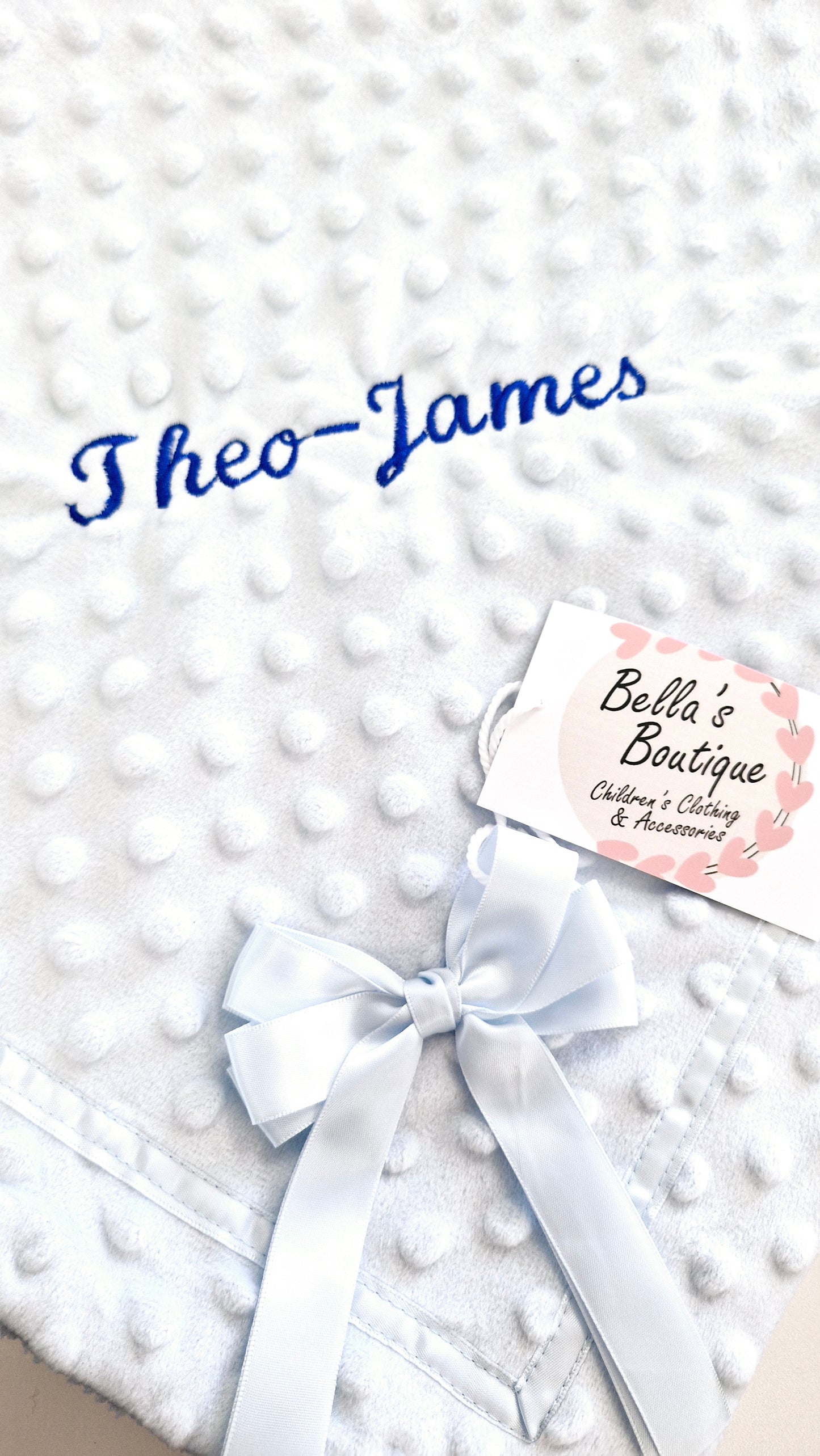 Embroidered Personalised baby boy blue blanket and Comforter set
