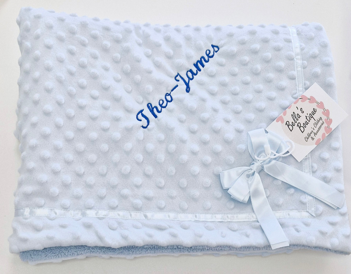 Embroidered Personalised baby boy blue blanket and Comforter set