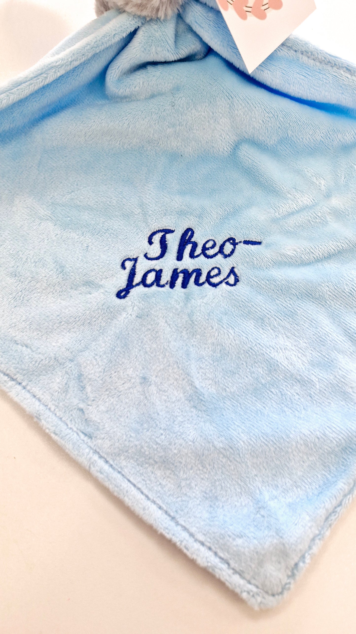 Embroidered Personalised baby boy blue blanket and Comforter set