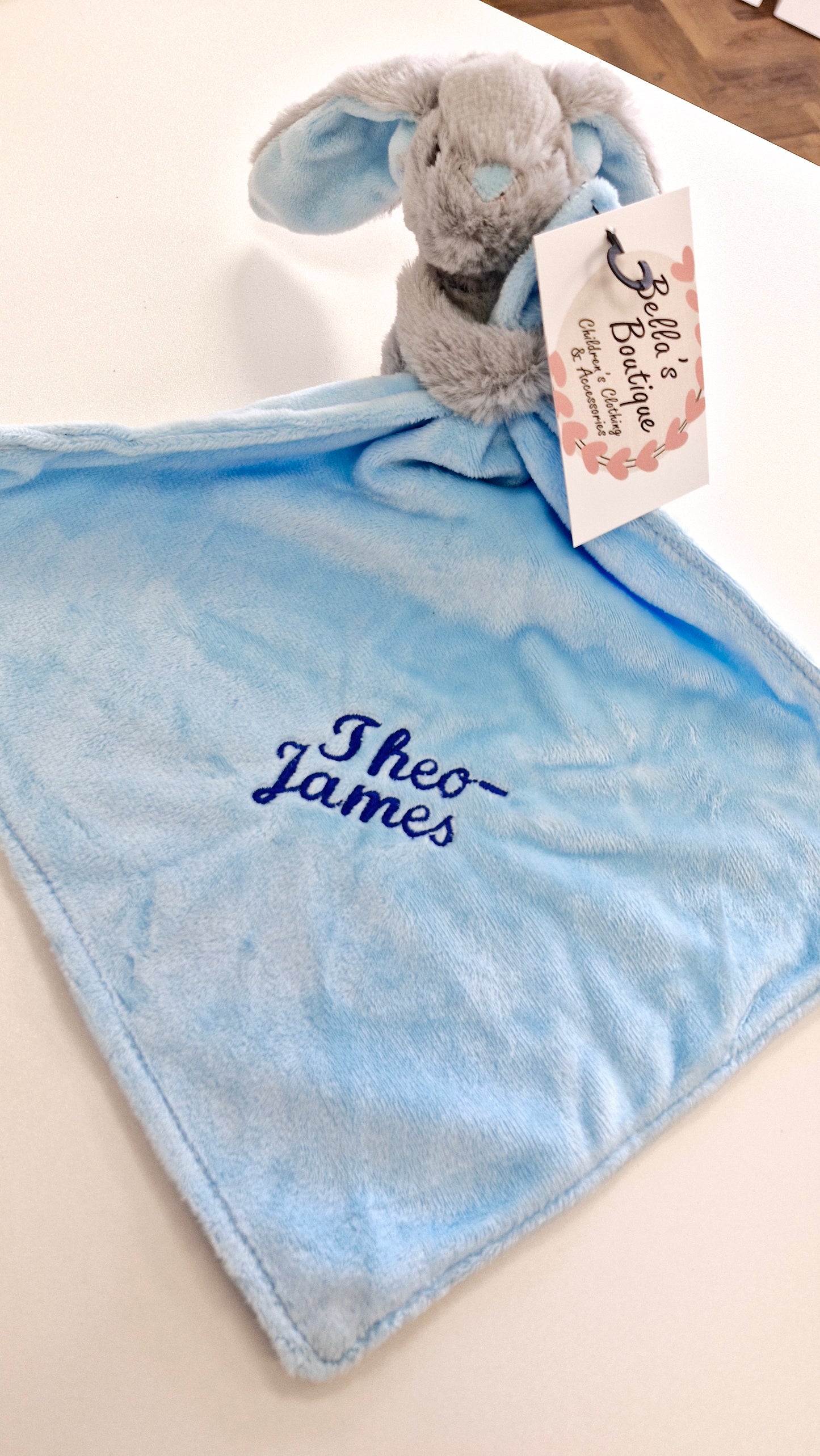 Embroidered Personalised baby boy blue blanket and Comforter set