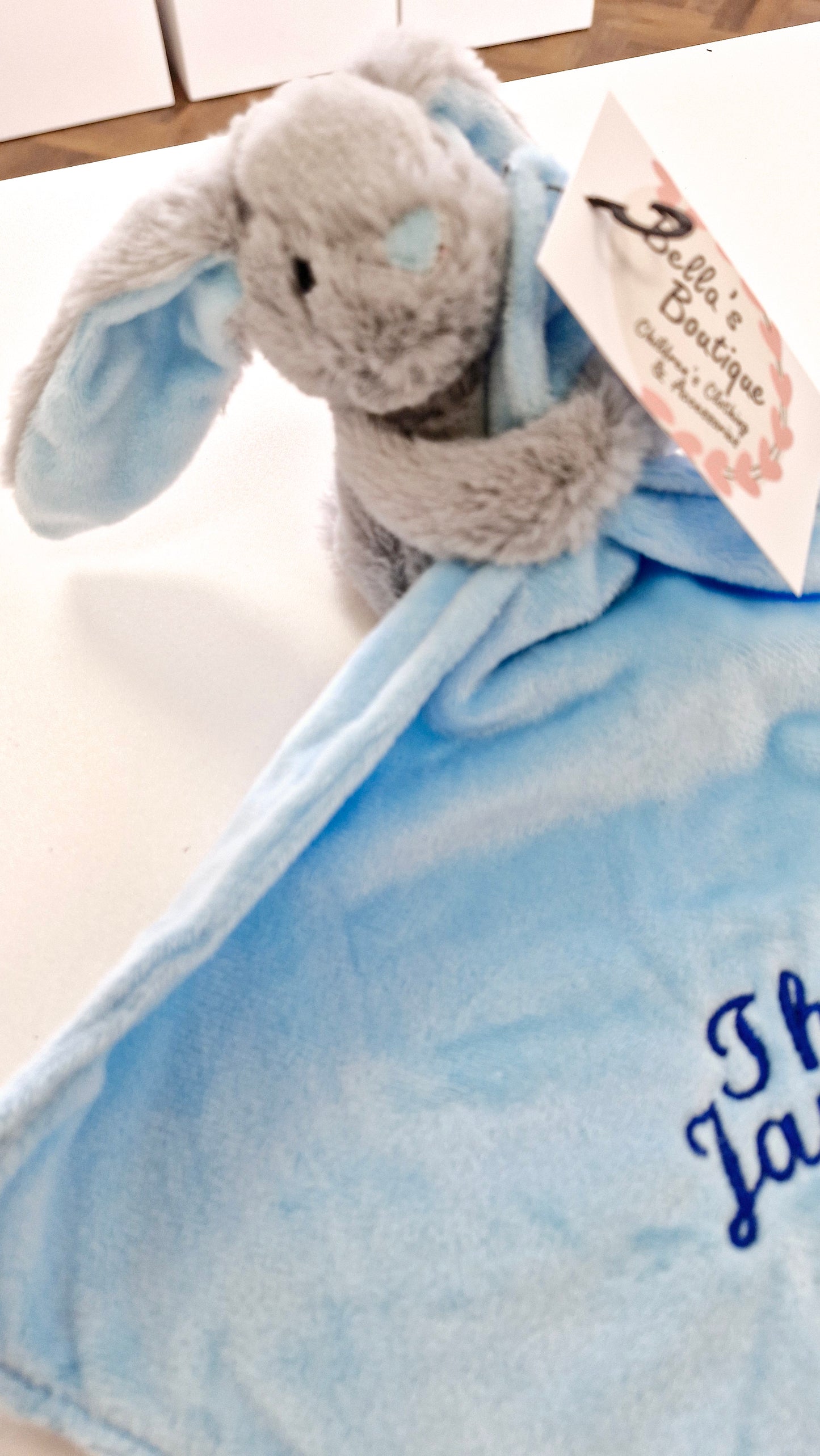 Embroidered Personalised baby boy blue blanket and Comforter set