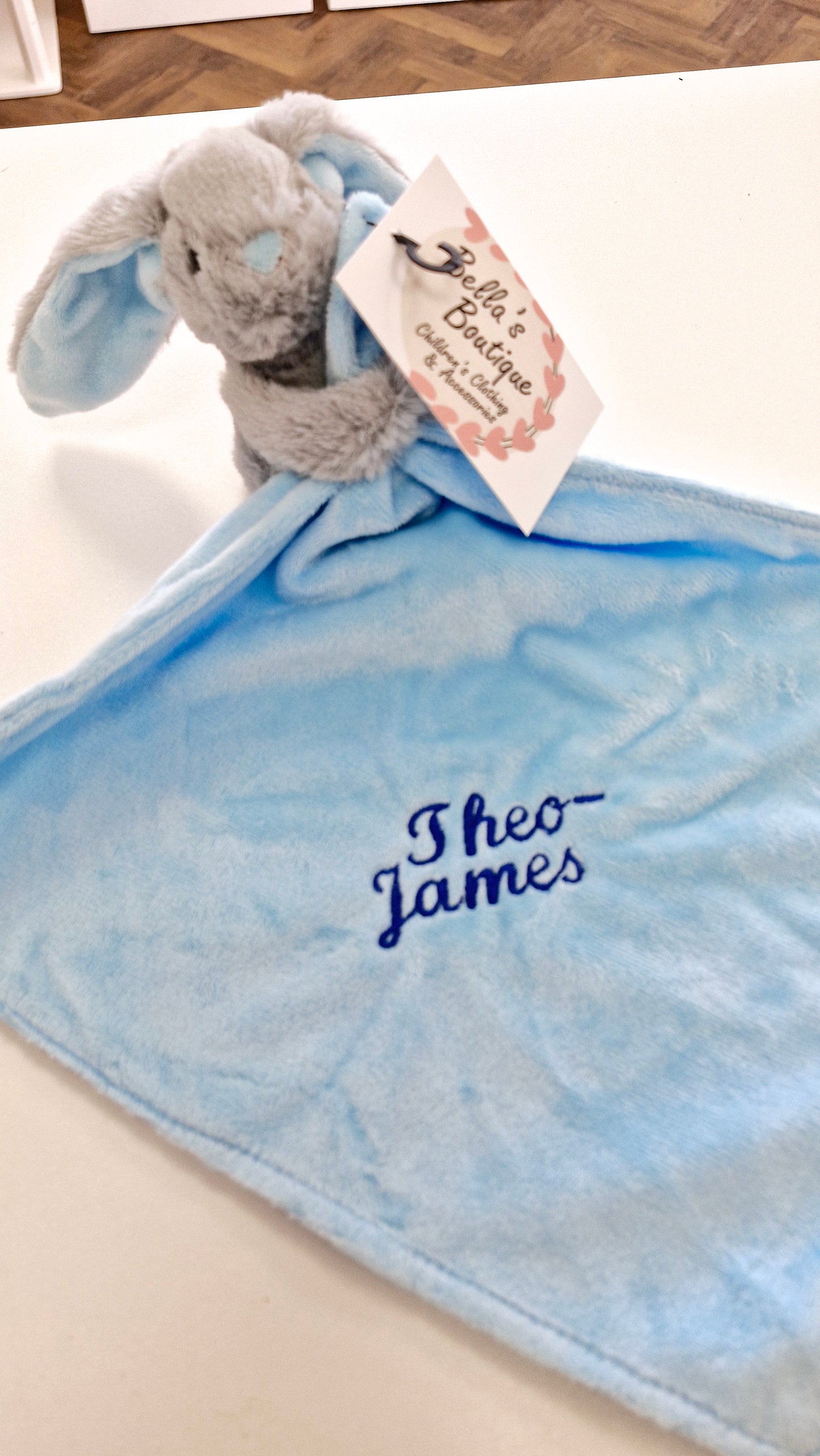 Embroidered Personalised baby boy blue blanket and Comforter set