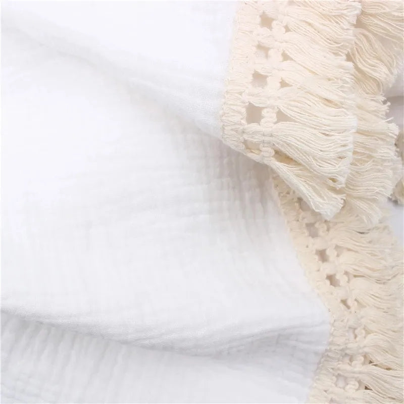 Neutral Muslin Tassel Blankets