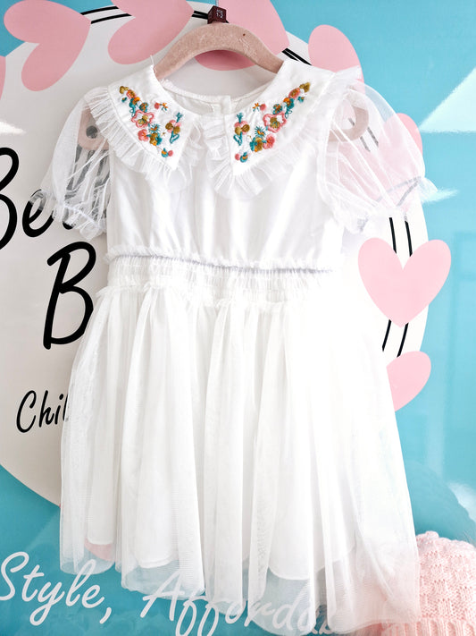 White tulle floral dress 18-24 months preloved