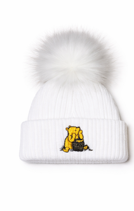 Hunny Bear White Single Pom Hat