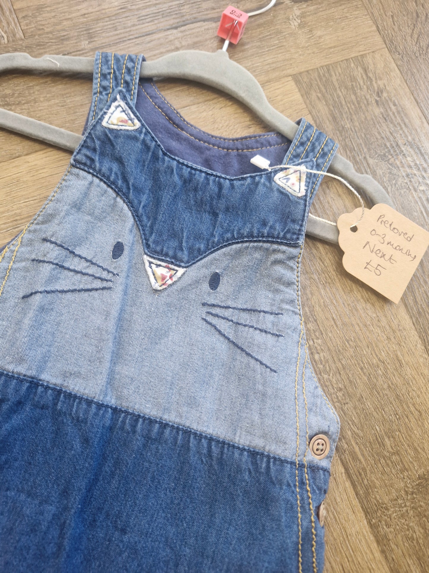 Cat theme denim baby dungarees preloved