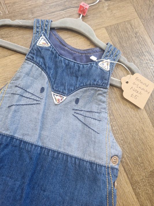 Cat theme denim baby dungarees preloved