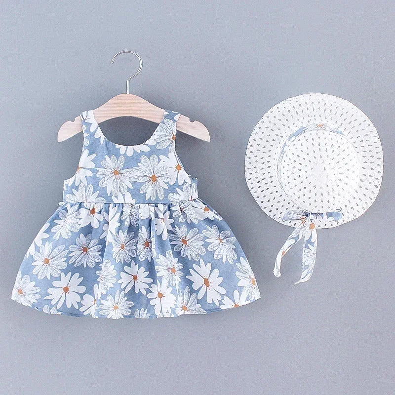 Blue Floral Hat and Dress set