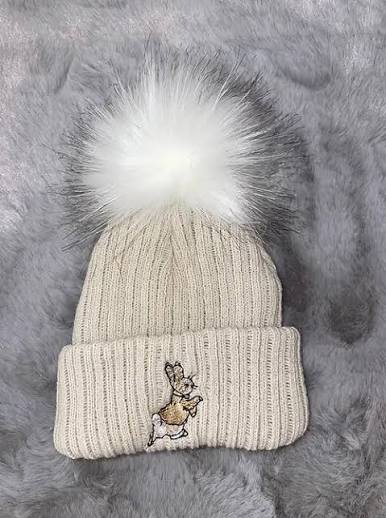 Beige Rabbit Single Pom Hat