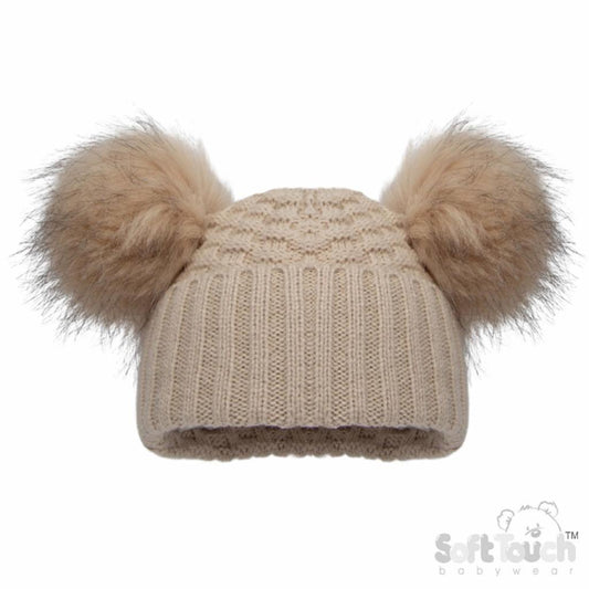 Beige Pom Pom Woolly Hat (3 sizes)