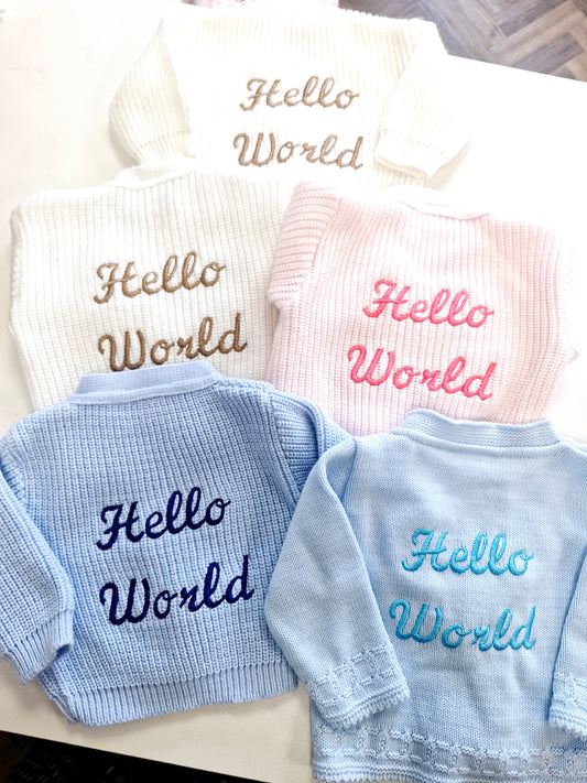 Hello World Baby Embroidered Cardigan