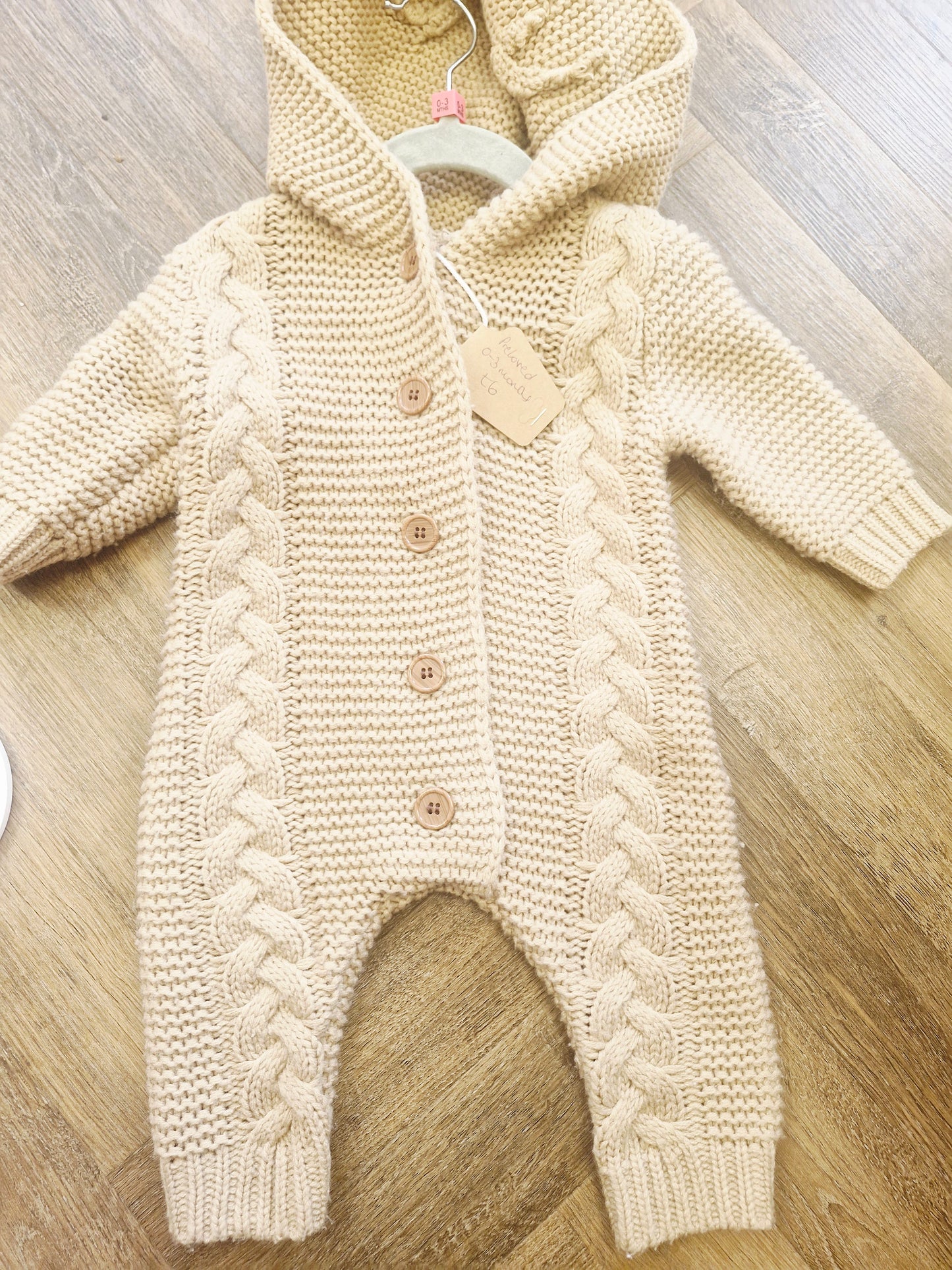 Brown knit baby pramsuit Preloved