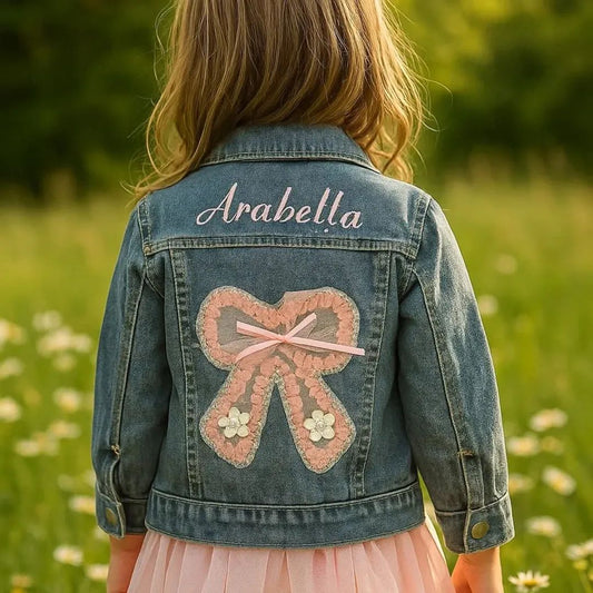 Personalised Pink Ruffle Bow Denim Jacket