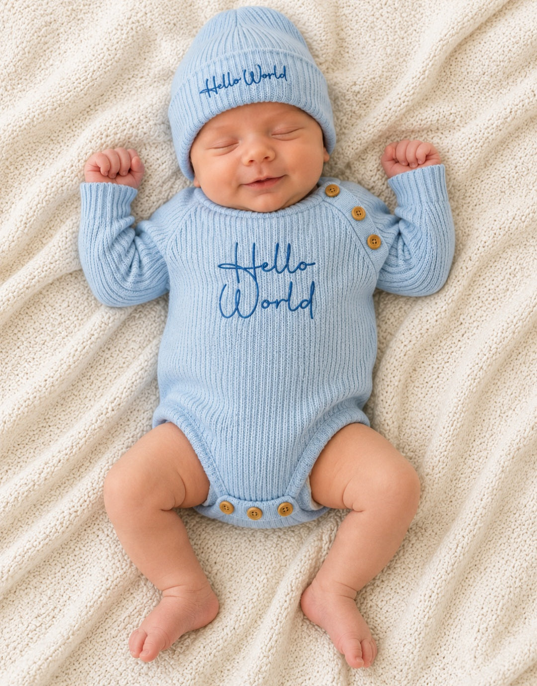 Hello World Hat and Romper Set in Blue