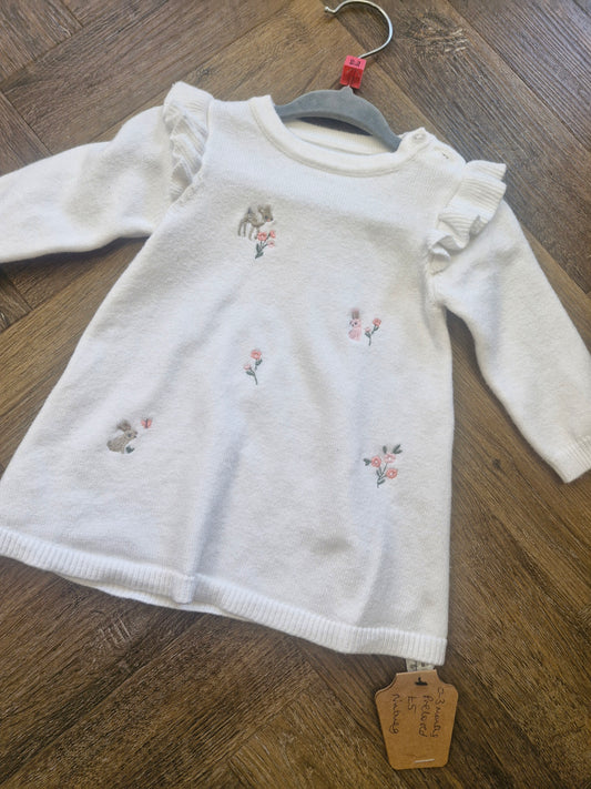 White Knit Bany Floral Dress Preloved