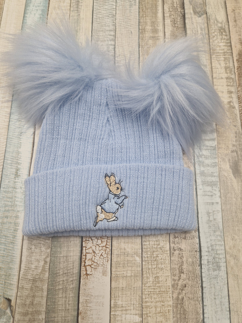 Boy Rabbit Blue Double Pom Pom Hat