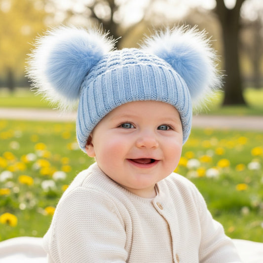 Blue Pom Pom Woolly Hat (3 sizes)