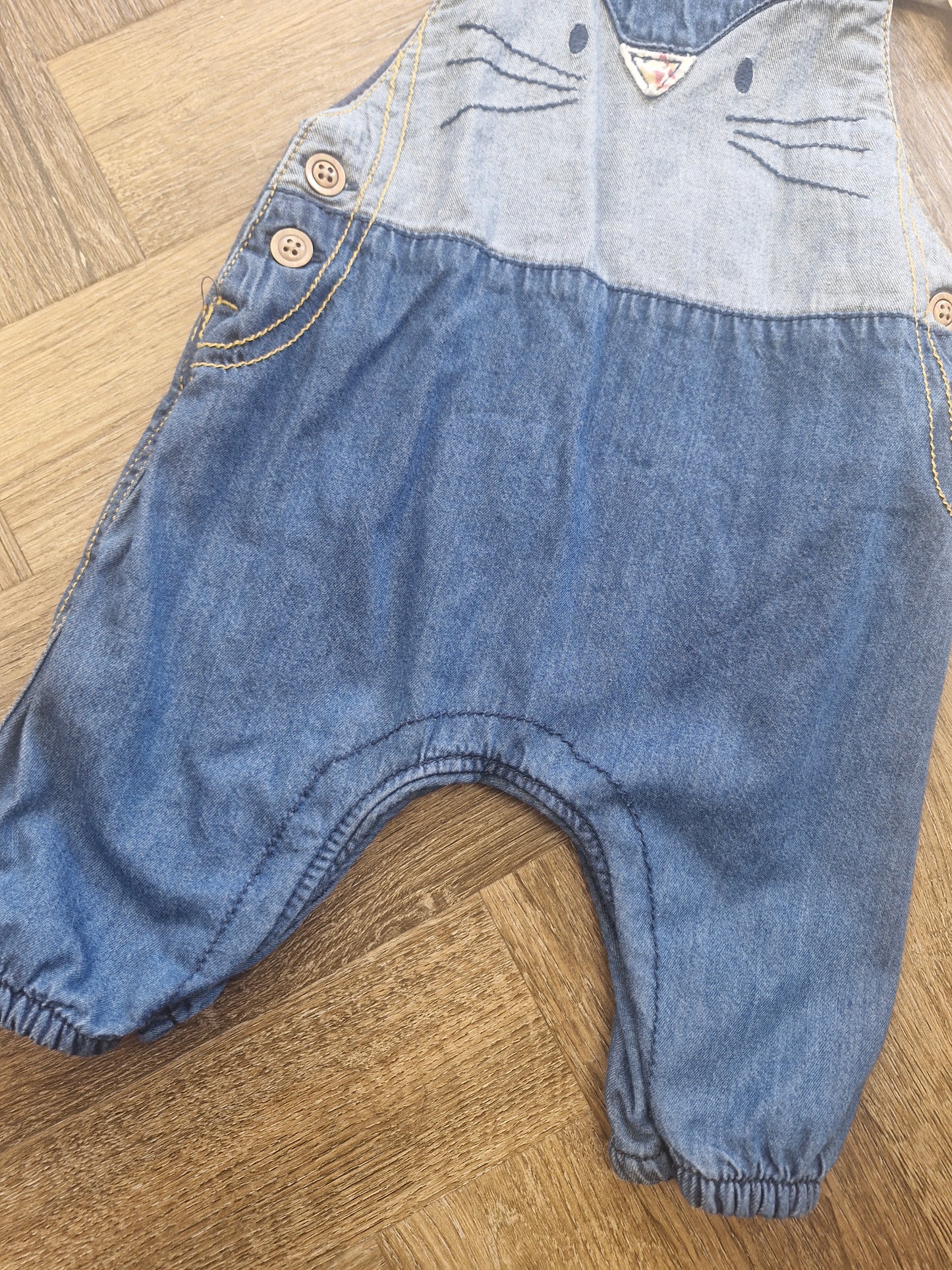 Cat theme denim baby dungarees preloved
