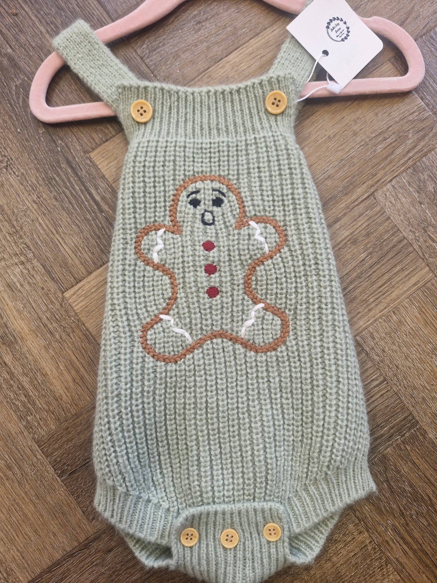 Baby Gingerbread Man Sage Green Romper Preloved