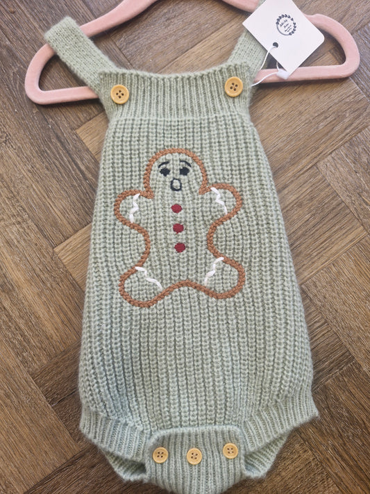 Baby Gingerbread Man Sage Green Romper Preloved