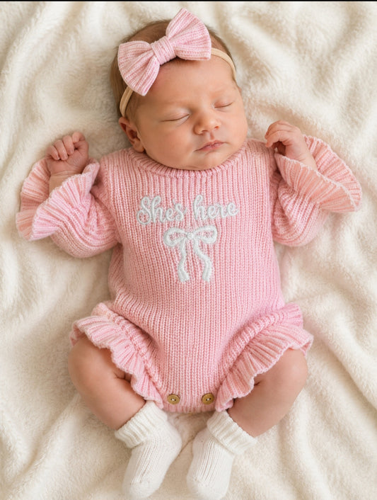'She's Here' Blush Knit Romper