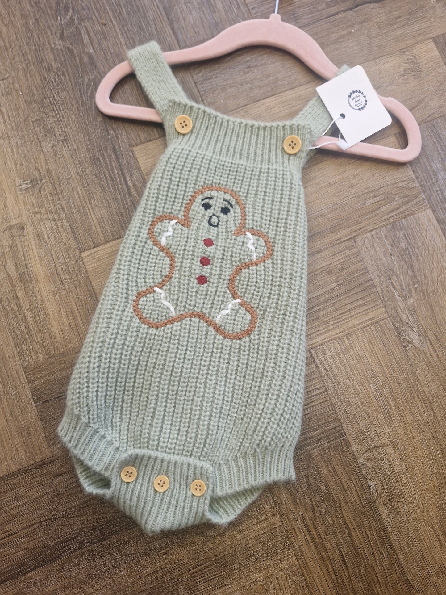 Baby Gingerbread Man Sage Green Romper Preloved