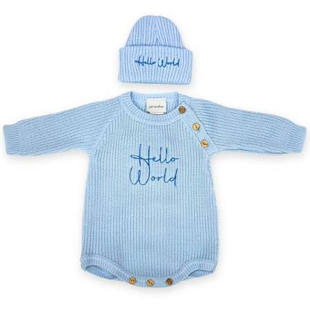 Hello World Hat and Romper Set in Blue