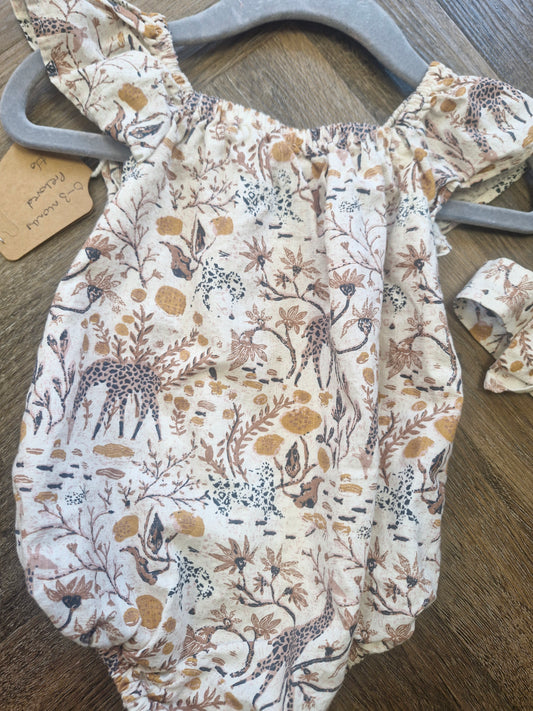 Safari print baby girl romper and headband preloved