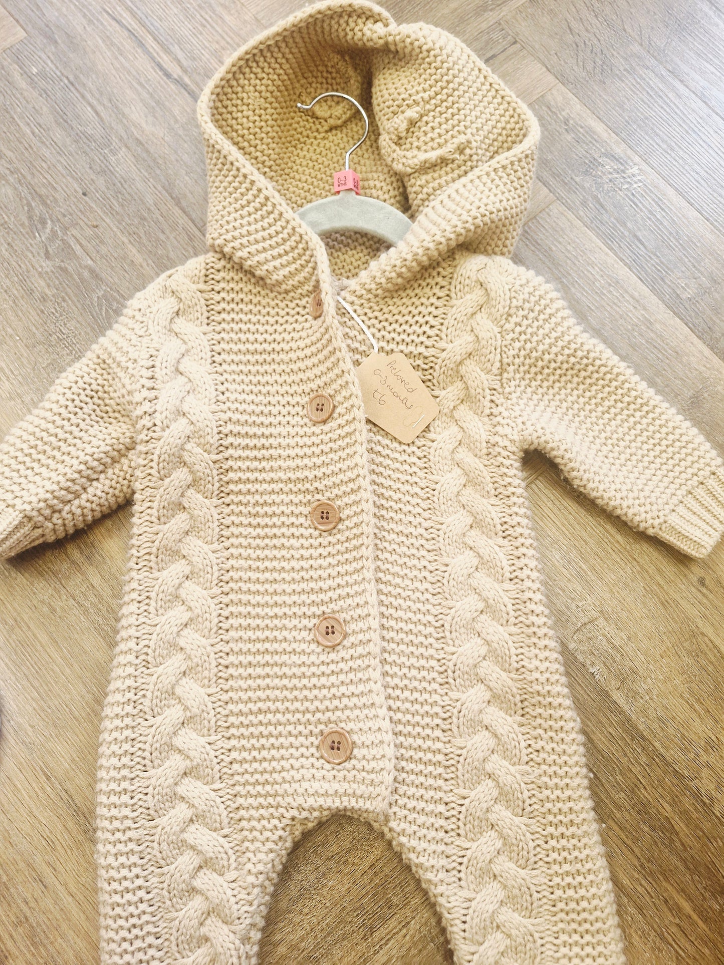 Brown knit baby pramsuit Preloved