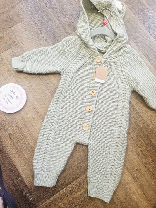 Sage green knit baby pramsuit Preloved