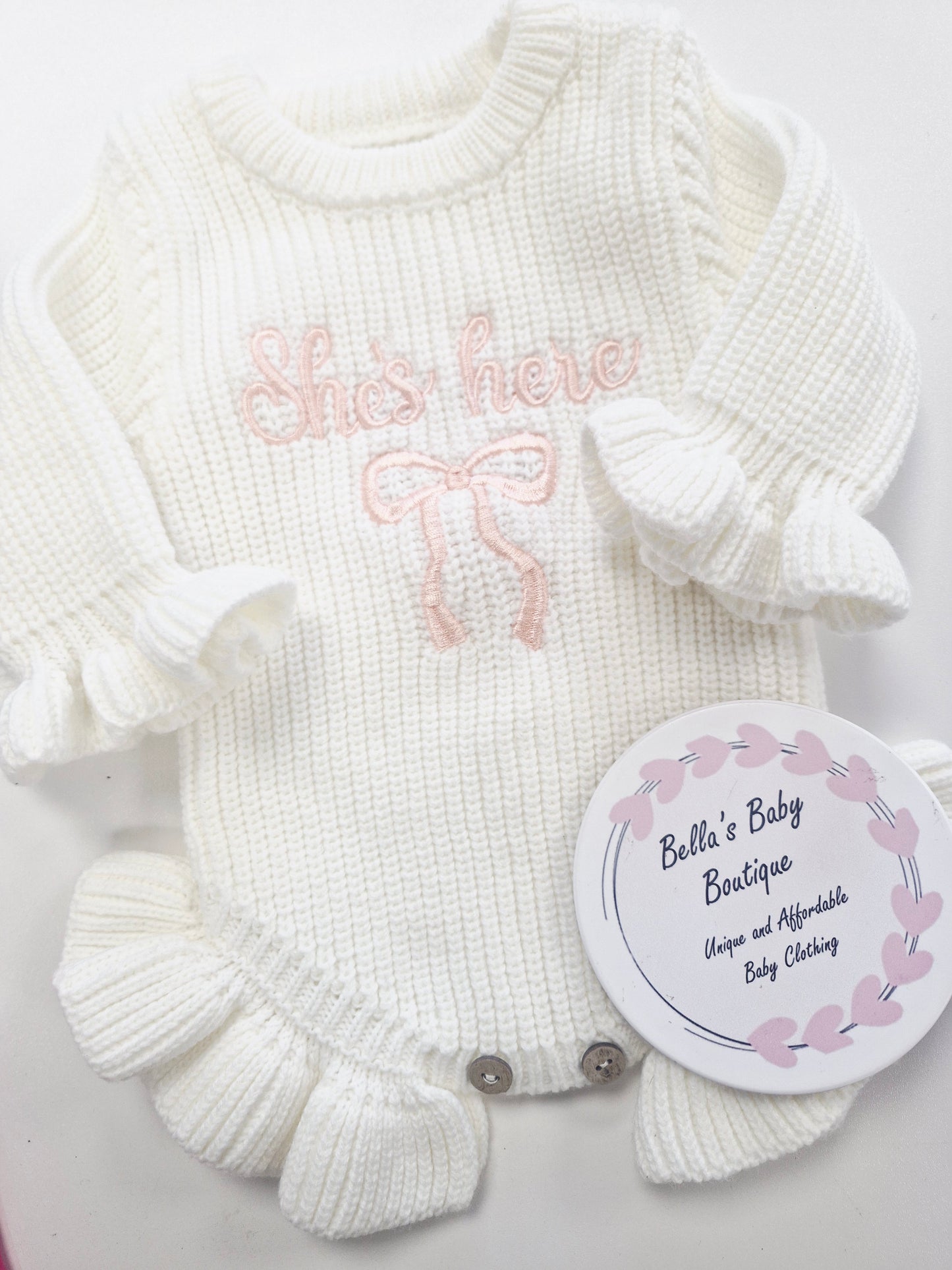 'She's Here' Knit Romper