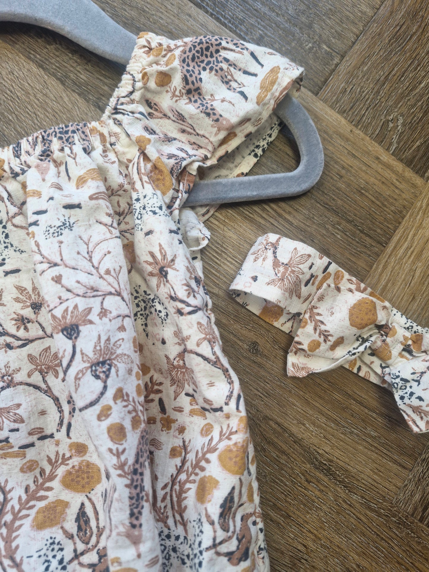 Safari print baby girl romper and headband preloved