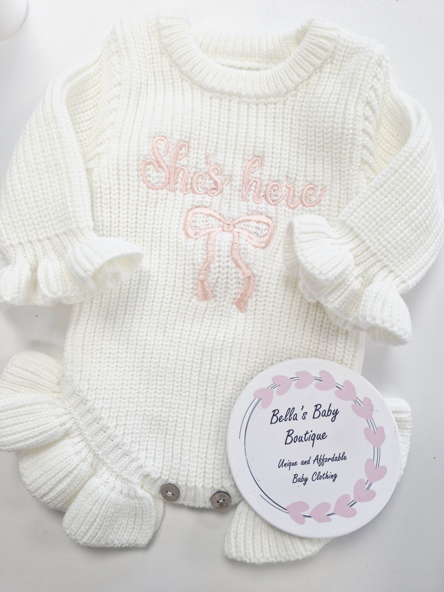 'She's Here' Knit Romper