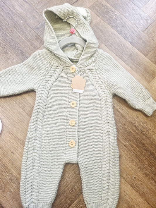 Sage green knit baby pramsuit Preloved