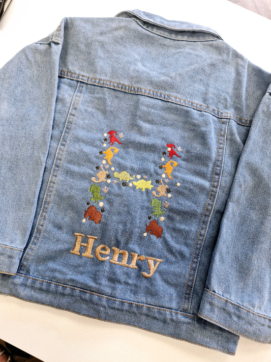 Personalised Dinosaur Initial Denim Jacket