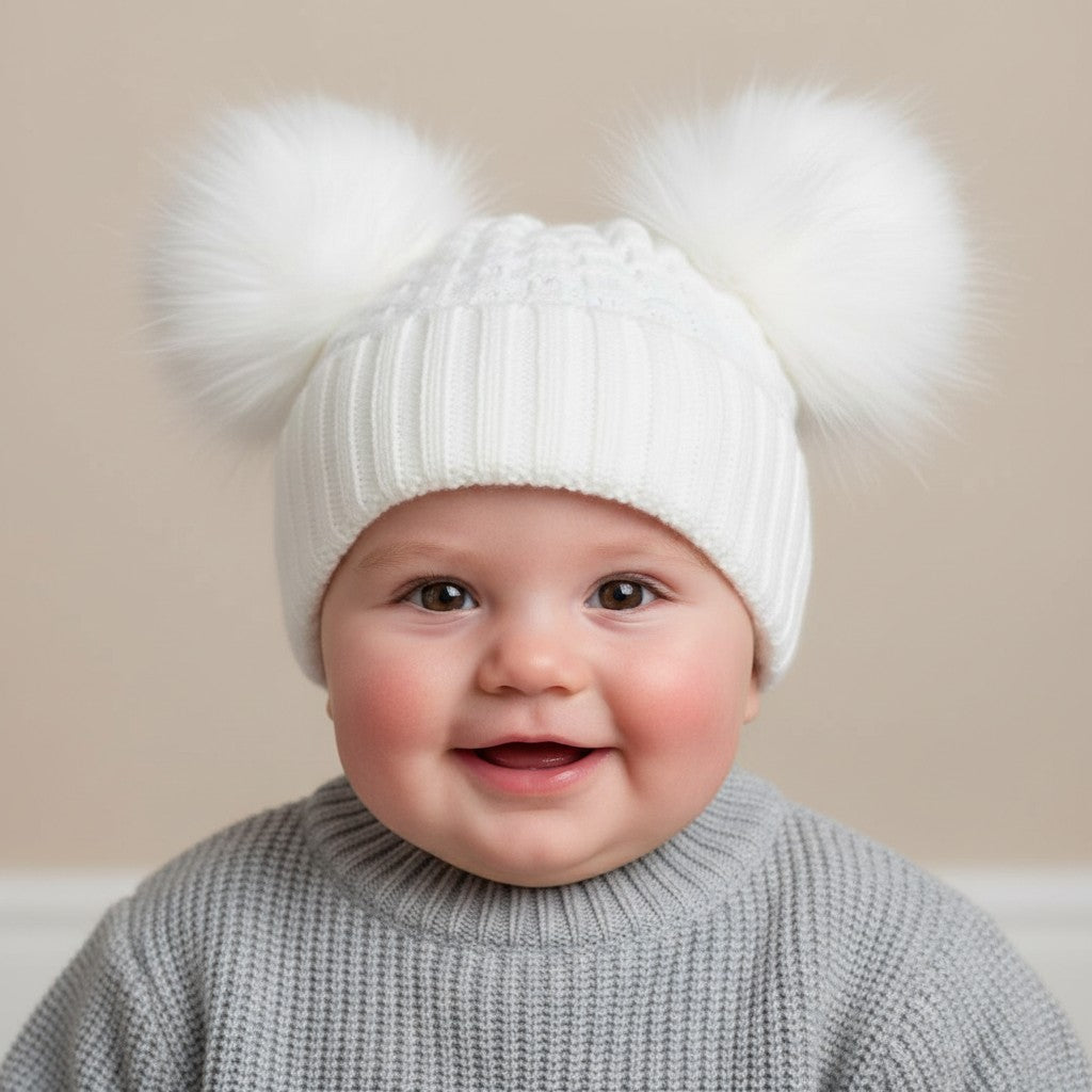 White Pom Pom Woolly Hat (3 sizes)