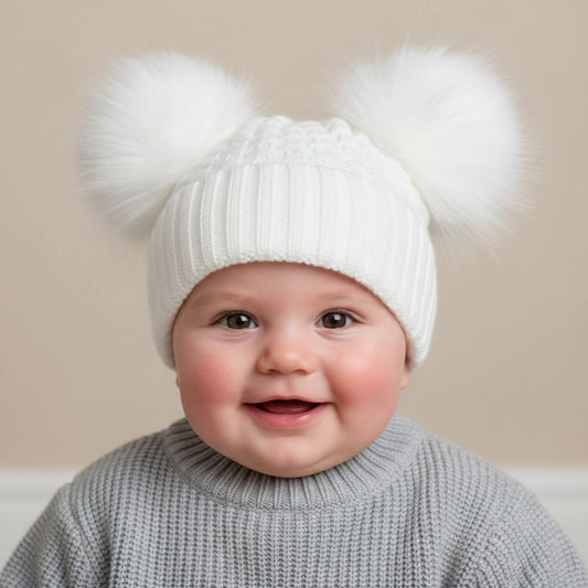 White Pom Pom Woolly Hat (3 sizes)
